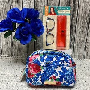 Pioneer Woman 🌸set of 2-Heritage Floral-Blue Light Glasses and Cosmetic Bag